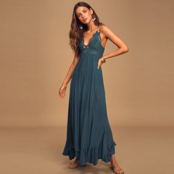 Free people Adella Maxi Slip Dress in Turquoise - Picture 6 of 10